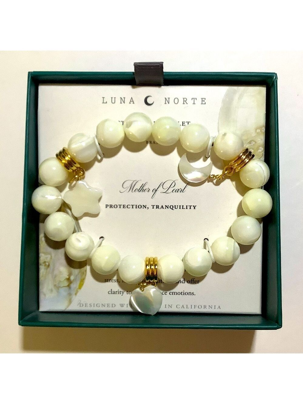 Luna Norte Mother Of Pearl Star Moon Heart Beaded Bracelet New